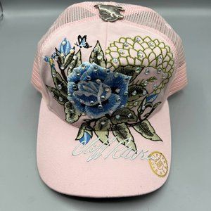 Vintage Cliff Raven Hat Pink Ed Hardy Japanese tattoo Snap back Trucker Cap‎ 90s